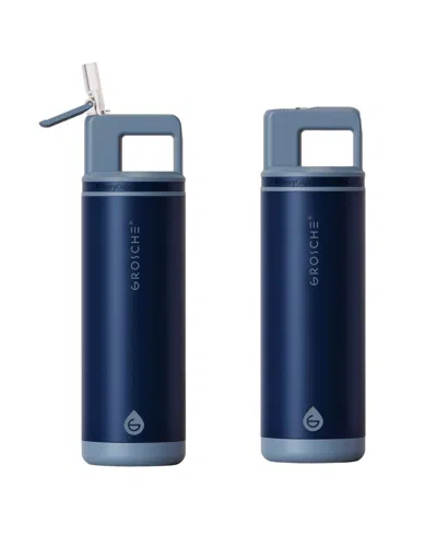 Grosche Alpine Flip 'n Sip Insulated, Leakproof Water Bottle With Straw, 20 Oz, 2pk In Blue