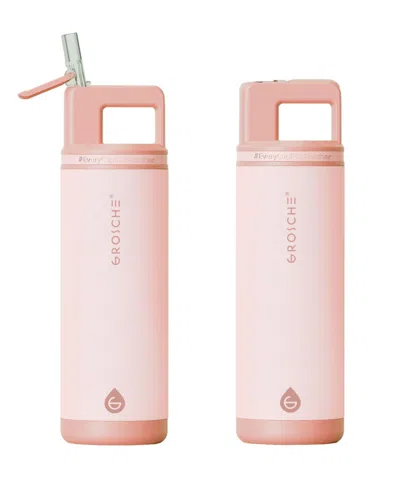 Grosche Alpine Flip 'n Sip Insulated, Leakproof Water Bottle With Straw, 20 Oz, 2pk In Pink