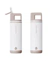Grosche Alpine Flip 'n Sip Insulated, Leakproof Water Bottle With Straw, 20 Oz, 2pk In White