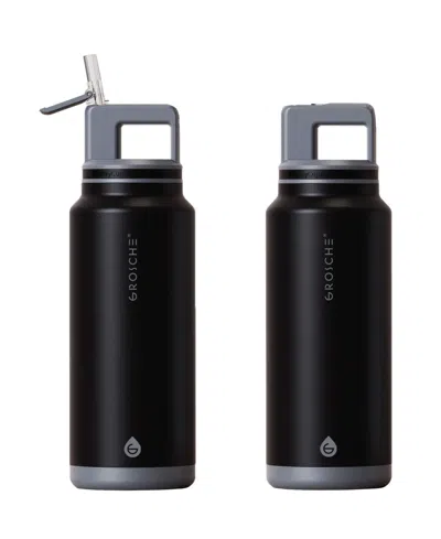 Grosche Alpine Flip 'n Sip Insulated, Leakproof Water Bottle With Straw, 40 Oz-2pk In Black