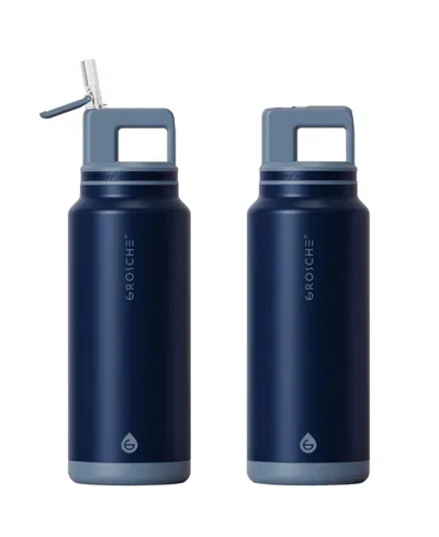 Grosche Alpine Flip 'n Sip Insulated, Leakproof Water Bottle With Straw, 40 Oz-2pk In Blue