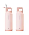 Grosche Alpine Flip 'n Sip Insulated, Leakproof Water Bottle With Straw, 40 Oz-2pk In Pink