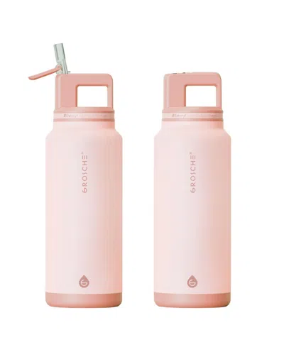 Grosche Alpine Flip 'n Sip Insulated, Leakproof Water Bottle With Straw, 40 Oz-2pk In Pink