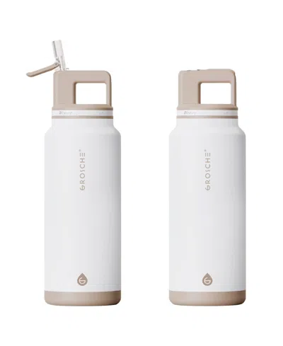 Grosche Alpine Flip 'n Sip Insulated, Leakproof Water Bottle With Straw, 40 Oz-2pk In White
