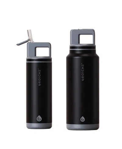 Grosche Alpine Flip 'n Sip Insulated Water Bottle With Straw 2pk 20 oz + 40 oz In Black