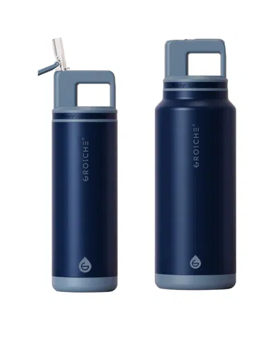 Grosche Alpine Flip 'n Sip Insulated Water Bottle With Straw 2pk 20 oz + 40 oz In Blue