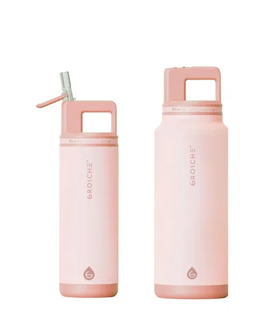 Grosche Alpine Flip 'n Sip Insulated Water Bottle With Straw 2pk 20 oz + 40 oz In Pink