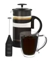 GROSCHE CAFE HARMONY TRIO: ZURICH FRENCH PRESS, CYPRUS GLASS MUG FROTHER