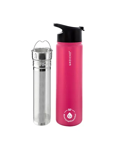 Grosche Chicago Steel Insulated Tea Infusion Flask, Tea And Coffee Tumbler, 22 Fluid oz In Fuchsia Pink