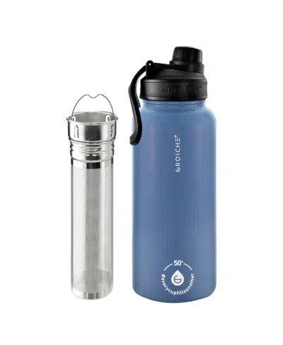 Grosche Chicago Steel Insulated Tea Infusion Flask, Tea And Coffee Tumbler, 32 Fluid oz In Slate Blue