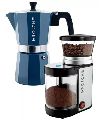 Grosche Grind Brew Duo: Milano Moka Pot Bremen Burr Grinder In Blue