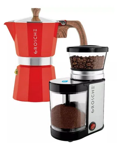 Grosche Grind Brew Duo: Milano Moka Pot Bremen Burr Grinder In Red