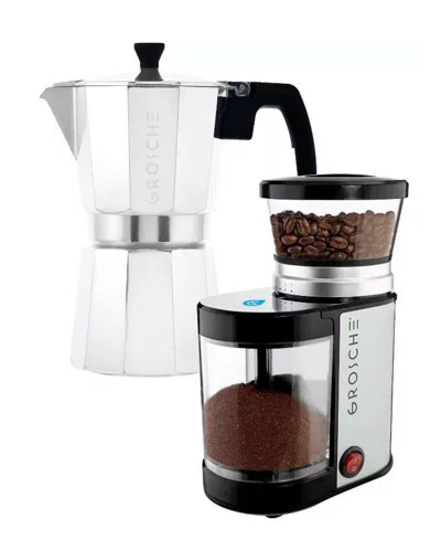 Grosche Grind Brew Duo: Milano Moka Pot Bremen Burr Grinder In Silver