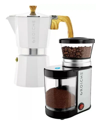 Grosche Grind Brew Duo: Milano Moka Pot Bremen Burr Grinder In White