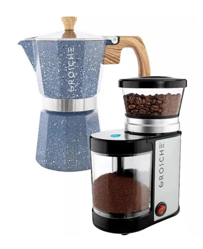 Grosche Grind Brew Duo: Milano Stone Moka Pot Bremen Burr Grinder In Blue