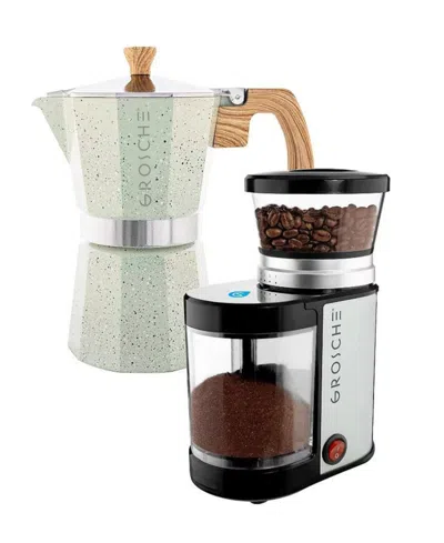 Grosche Grind Brew Duo: Milano Stone Moka Pot Bremen Burr Grinder In Mint Green