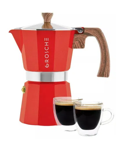 Grosche Milano Expresso Elegance: Moka Pot Espresso Cup Set In Red