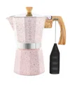 Grosche Milano Stone Cafe Bliss: Moka Pot Frother Duo In Blush Pink