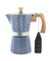 Grosche Milano Stone Cafe Bliss: Moka Pot Frother Duo In Indigo Blue