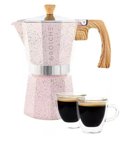 Grosche Milano Stone Expresso Elegance: Moka Pot Espresso Cup Set In Blush Pink
