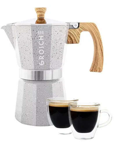 Grosche Milano Stone Expresso Elegance: Moka Pot Espresso Cup Set In Fossil Grey