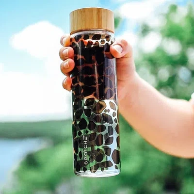 Grosche Venice Eco-friendly Glass Water Bottle With Bamboo Lid & Protective Sleeve (black) In Black,clear