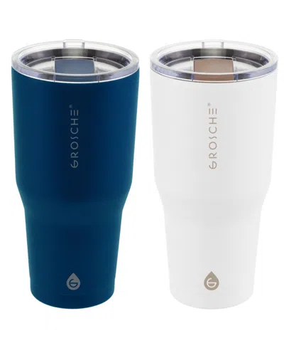 Grosche Yukon 30oz Travel Mug, Tumbler Bundle In White Blue 2 Pk