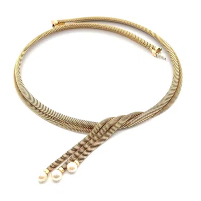 Pre-owned Grossé 1962 Grosse Germany 14k Yellow Gold Tube Mesh Necklace W/ Pearl Dangle