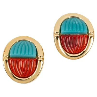 Pre-owned Grossé Clip-on Earrings In Golden Metal And Glass Paste In Multi