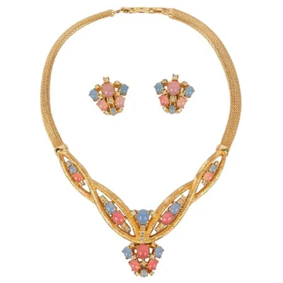Pre-owned Grossé Set Of Necklace And Earrings In Gold Metal, Strass And Glass Paste In Multi