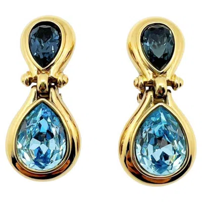 Pre-owned Grossé Vintage Grosse Sapphire & Aqua Crystal Droplet Earrings 1980s In Blue