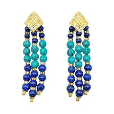 Pre-owned Grossé Vintage Grosse Turquoise&lapis Tassel Statement Earrings 1970s In Multi