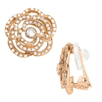 Grossé Women's Gold & Crystal Flower Clip On Earrings, Series Parfum Rose