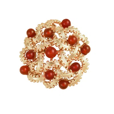 Grossé Women's Gold / Red Gold & Red Agate Gemstones Statement Brooch, Series Red Briar In Multi