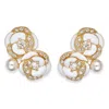 Grossé Women's Gold / White Crystal & Pearl Gold Flower Clip On Earrings, Series Blanc Camelia