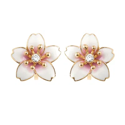 Grossé Women's Pink / Purple / White Gold & Zirconia Clip On Earrings, Series Sakura