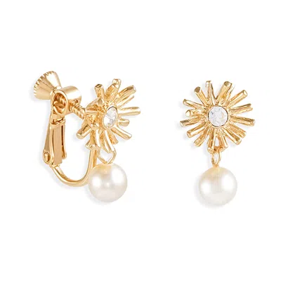Grossé Women's Silver / White Platinum & Pearl Drop Clip On Earrings, Series Bouquet