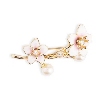 Grossé Women's White / Gold Crystal & Pearl Gold Brooch, Series Sakura