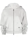 Ground Zero Distressed Zip-front Hoodie In Grey
