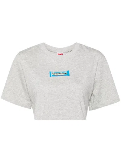 Ground Zero Logo-print Cropped T-shirt In Gray