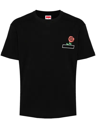 Ground Zero Rose-print Cotton T-shirt In Black