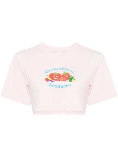 Ground Zero Vegatables-print Cropped T-shirt In Pink
