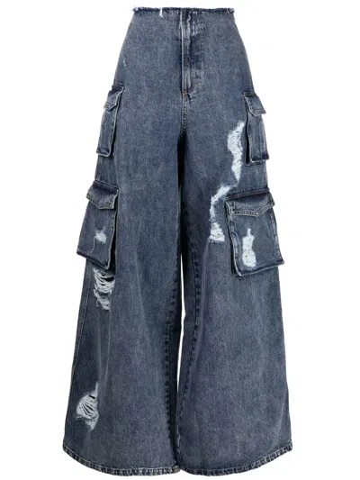 Ground Zero Wide-leg Cargo Jeans In Blue