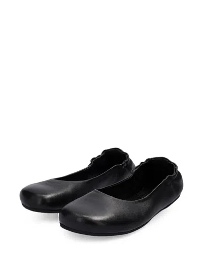 Groundies Elasticated Leather Ballet Flats In Black
