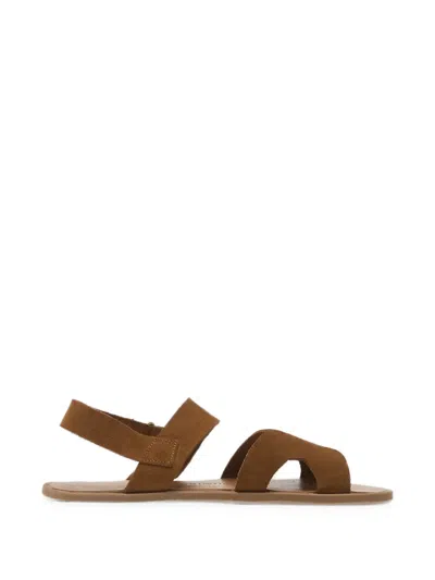 Groundies Juno Suede Touch-strap Flat Sandals In Burgundy