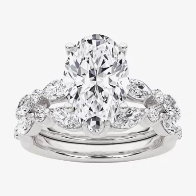 Grown Gorgeous (f,vs2) Womens 3 3/8 Ct. T.w. Lab Grown White Diamond 14k Gold Or Platinum Oval Side Stone Bridal Se