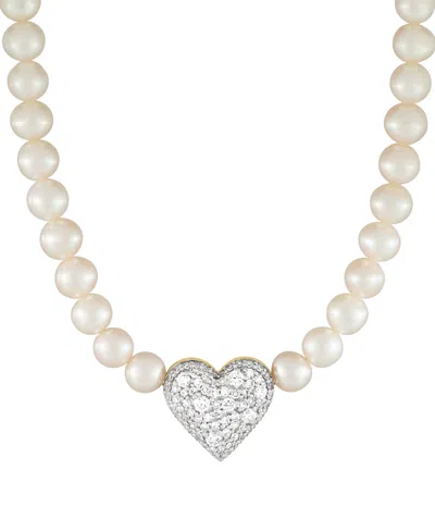 Grown With Love Cultured Freshwater Pearl (5-6mm) & Lab Grown Diamond (3/4 Ct. T.w.) Heart Pendant Necklace In 14k G In Gold