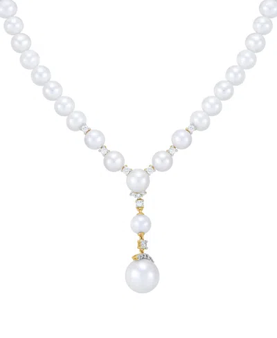 Grown With Love Cultured Freshwater Pearl (6-10mm) & Lab Grown Diamond (3/8 Ct. T.w.) Lariat Necklace In 14k Gold, 1 In White