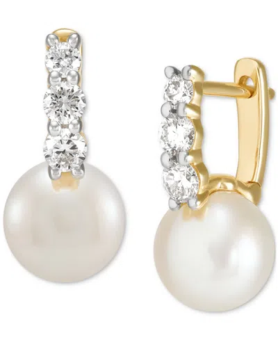 Grown With Love Cultured Freshwater Pearl (7-1/2mm) & Lab Grown Diamond (3/8 Ct. T.w.) Small Hoop Earrings In 14k Go