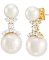 Grown With Love Cultured Freshwater Pearl (7 & 10-1/2mm) & Lab Grown Diamond (3/8 Ct. T.w.) Double Drop Earrings In In Gold